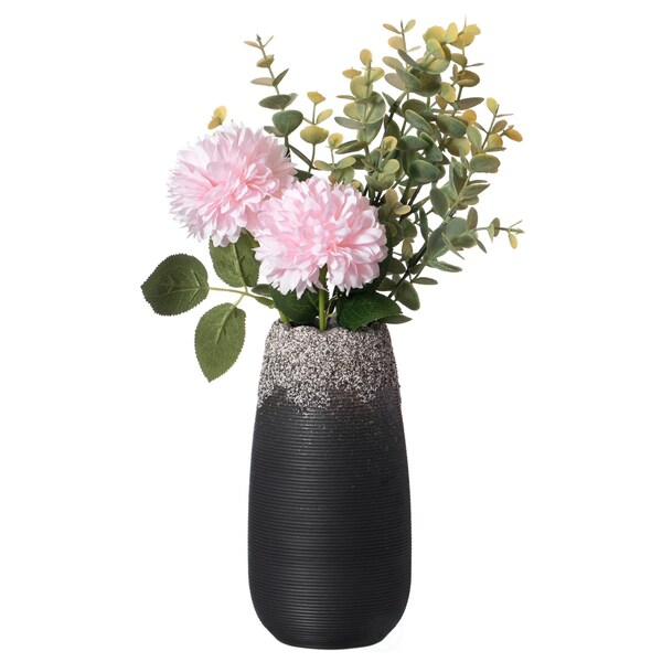 Uniquewise Contemporary Black Table Vase with Dripping Crystal Look and Scalloped Opening Design, 6.5 Inch QI004358.S - main